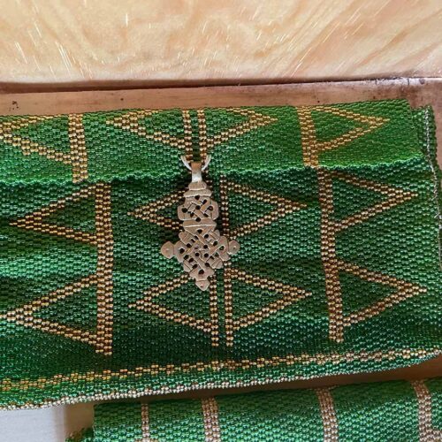 Green and Gold clutch bag with Ethiopian cross