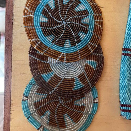 Brown, blue, silver coasters x3 pc