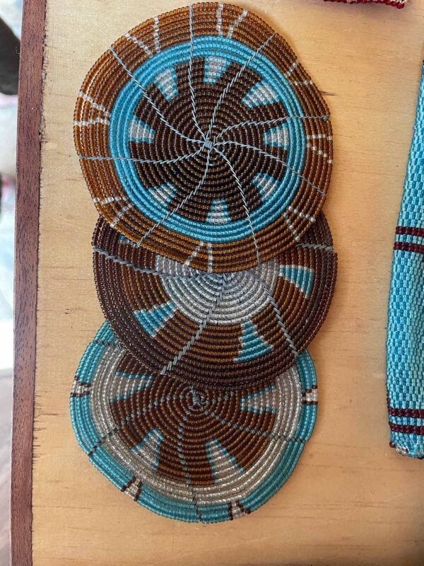 Brown, blue, silver coasters x3 pc